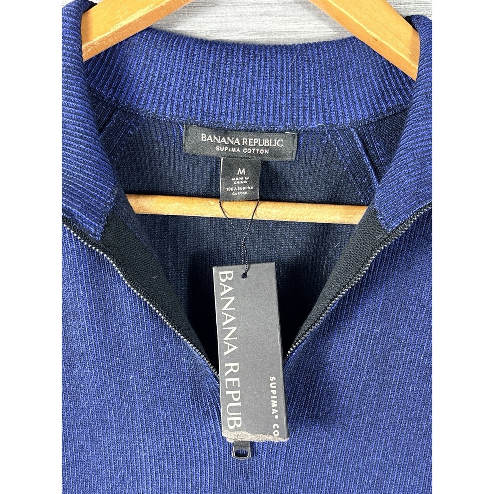 Banana Republic Sweater Mens M Blue 1/4 Zip Long Sleeve Supima Cotton NEW - Picture 2 of 7